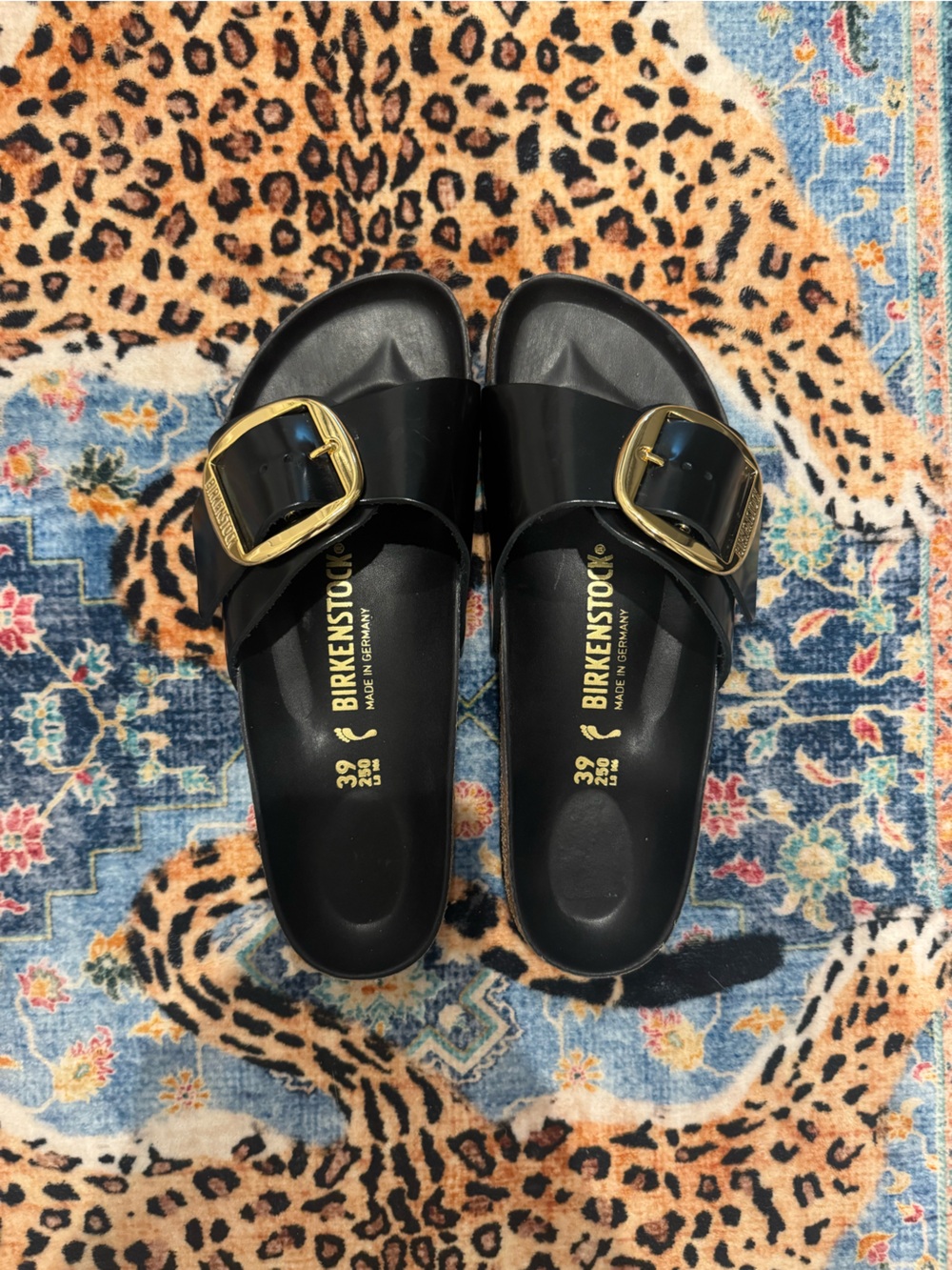 Birkenstock Madrid Big Buckle Black High Shine Sandals | EU 39 | Anthropologie